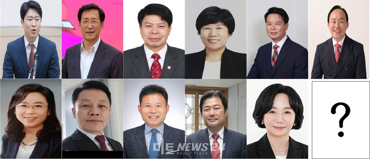 사진 위 왼쪽부터 류제화 시당 갑구 조직위원장(내정), 성선제 국제변호사, 이성용 부위원장, 송동섭 고문단 여성회장 등 갑구 하마평 후보군. 이어 오승균 교육분과위원장, 조관식 이사장, 아래 왼쪽부터 김정환 전 여성위원장, 김재헌 목사, 송광영 전 건양대 겸임 교수, 이준배 전 세종시 경제부시장, 송아영 세종시당 위원장 등 을구 거론되는 후보군., 자료사진. 