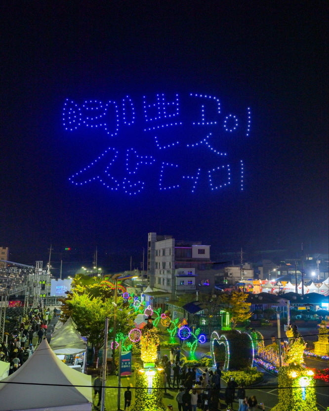 예산삼국축제 모습. 300대의 드론을 활용한 드론쇼가 화려한 경관을 선사했다. 예산군 제공.