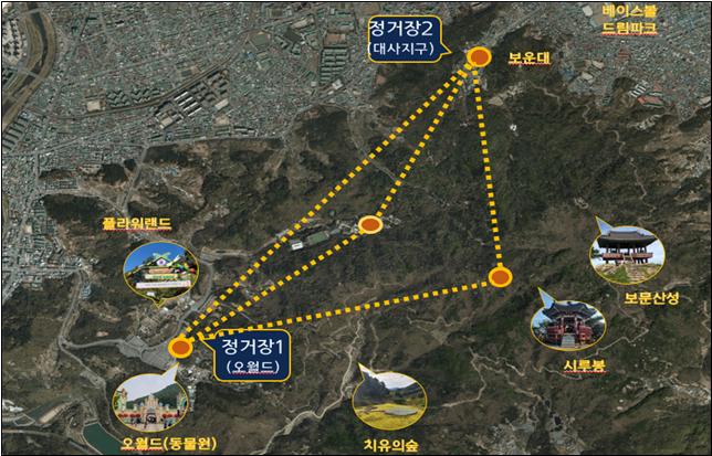 대전 보문산 케이블카 노선 예시도. 대전시 제공.