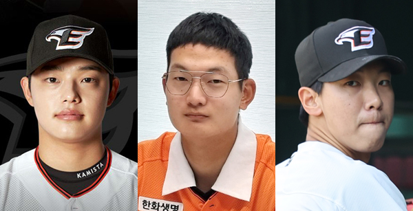 한화이글스의 2024 시즌은 토종 투수들인 문동주(왼쪽)와 김서현(가운데), 그리고 황준서(오른쪽)의 어깨에 달렸다고 해도 과언이 아니다. 이들 세명은 한화 마운드를 이끌 재목으로 평가받고 있다.