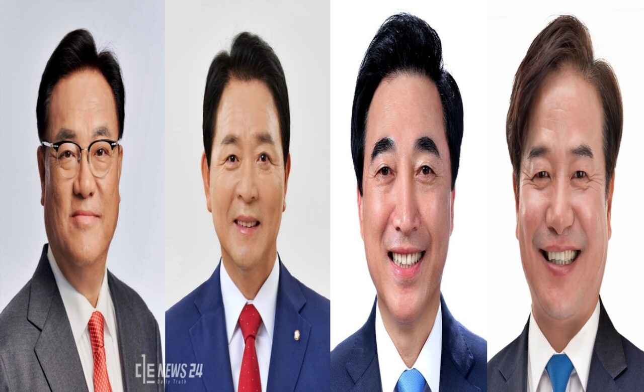 왼쪽부터 국민의힘 정진석·성일종 예비후보, 더불어민주당 박수현-조한기 예비후보.