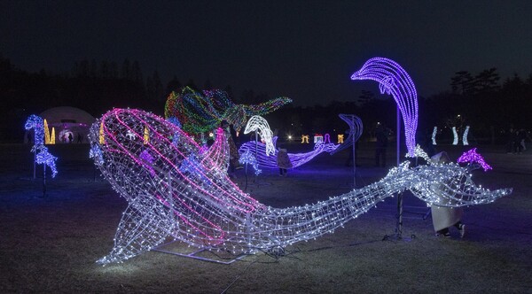‘2023 대덕물빛축제’ 의 고래 모양 야간경관 조형물.