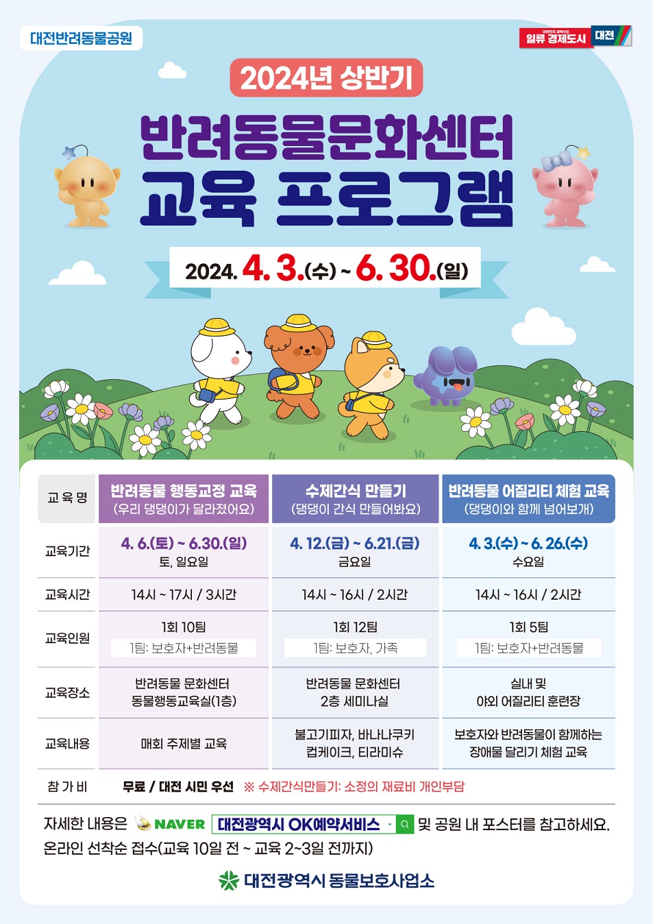 대전반려동물공원, 상반기 교육 프로그램 운영 포스터.