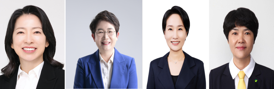 (왼쪽부터) 더불어민주당 황정아·박정현 후보, 국민의힘 김수민 후보, 녹색정의당 한정애 후보.