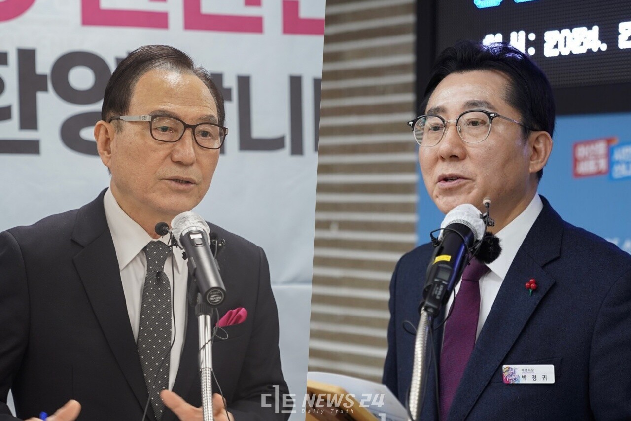 박상돈 천안시장(왼쪽)과 박경귀 아산시장이 공직선거법 위반 혐의로 나란히 ‘낙마’ 위기에 놓였다. ⓒ황재돈 기자.