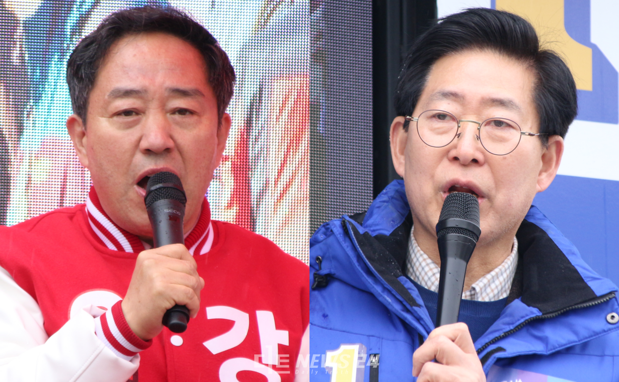 강승규 국민의힘 후보(왼쪽)가 양승조 더불어민주당 후보를 2일 '무고' 혐의로 맞고발 했다. 격전지 홍성·예산이 고발로 얼룩지고 있다. 자료사진. 