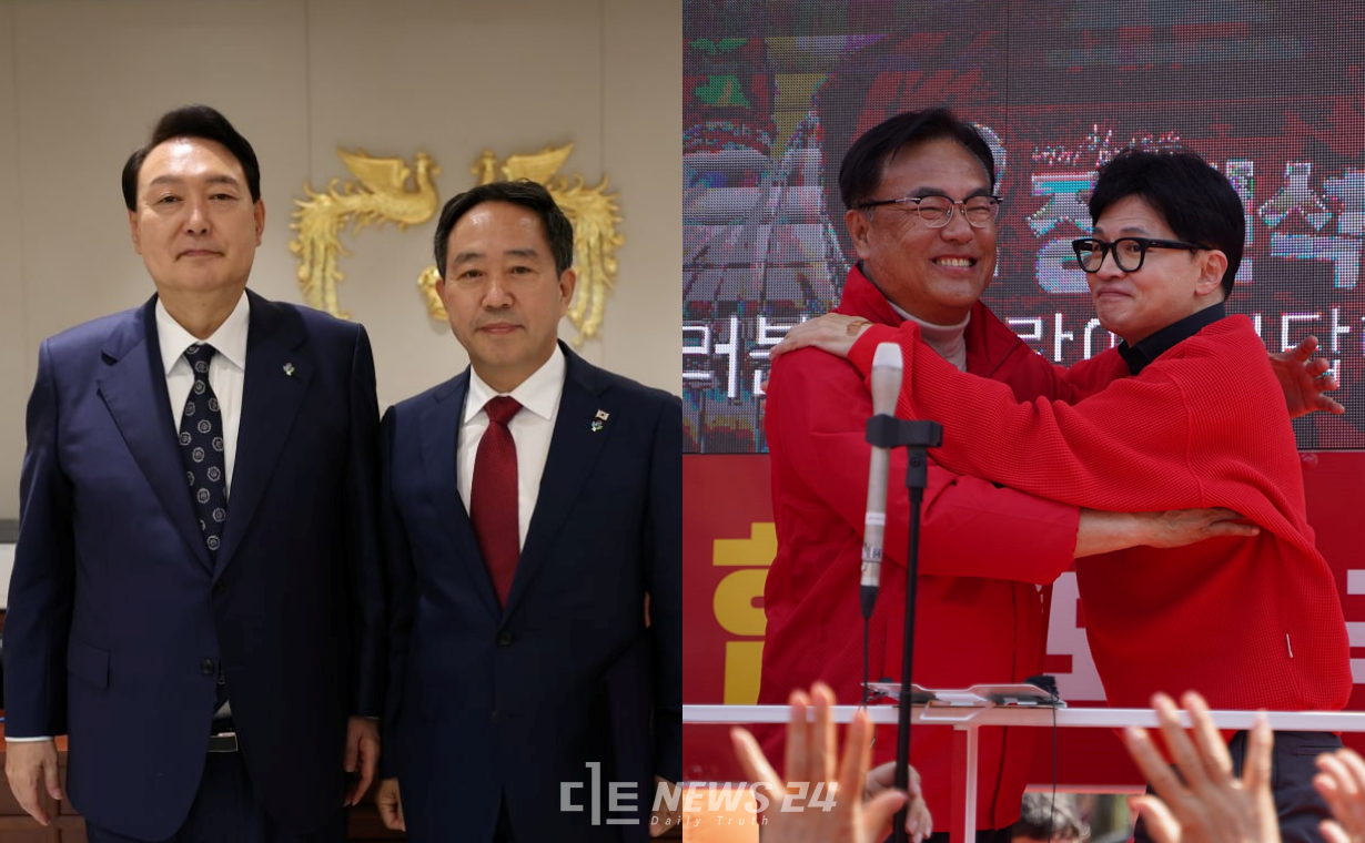 강승규  홍성·예산 국회의원 당선인이 이번 총선에서 양승조 더불어민주당 후보를 누르고 당선됐다. 정진석 공주·부여·청양 국회의원은 박수현 민주당 후보에게 패했다. 선거기간 윤석열 대통령과 한동훈 비대위원장을 전면에 앞세운 두사람은 상반된 결과를 맞았다. 강승규, 정진석 개인 SNS 갈무리. 