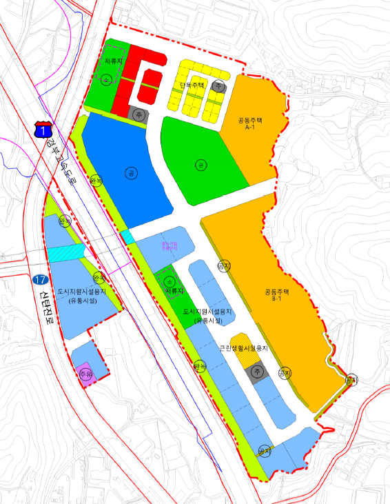 애초 혁신도시를 조성할 예정이었으나, 정부의 이전 대상 공공기관 선정이 늦어져 일반 도시개발사업지구로 변경한 대덕구 연축지구의 개발계획도. (대덕구 제공)