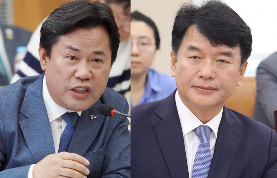 더불어민주당 차기 충남도당위원장 후보로 거론되고 있는 박정현 부여군수(왼쪽)와 문진석 국회의원(오른쪽). 자료사진.