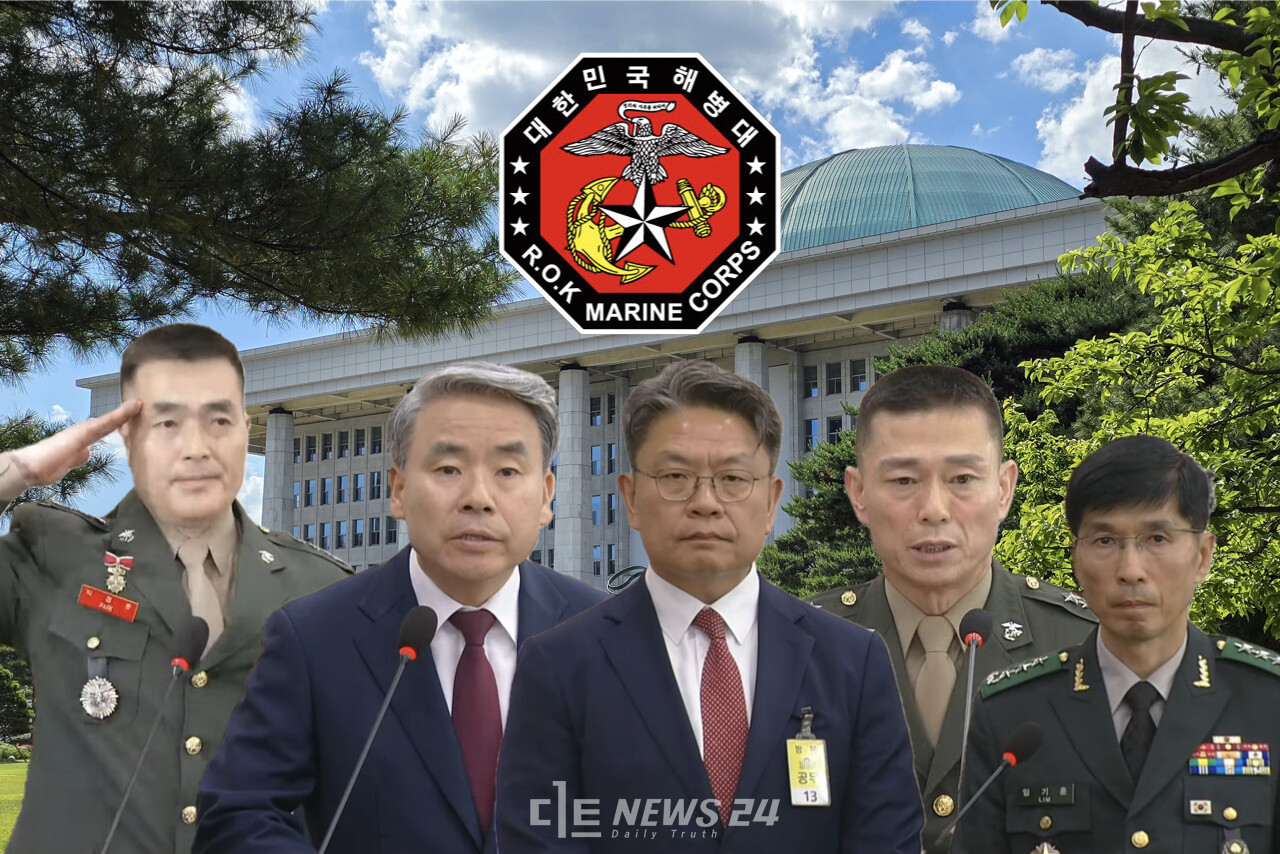 국회 법제사법위원회 ‘채상병 특검법’ 입법청문회가 21일 야당 단독으로 열렸다. 이종섭 전 국방부 장관과 신범철 전 국방부 차관, 임성근 전 해병대 1시단장은 이날 청문회에서 증인선서를 거부했다. 황재돈 기자.