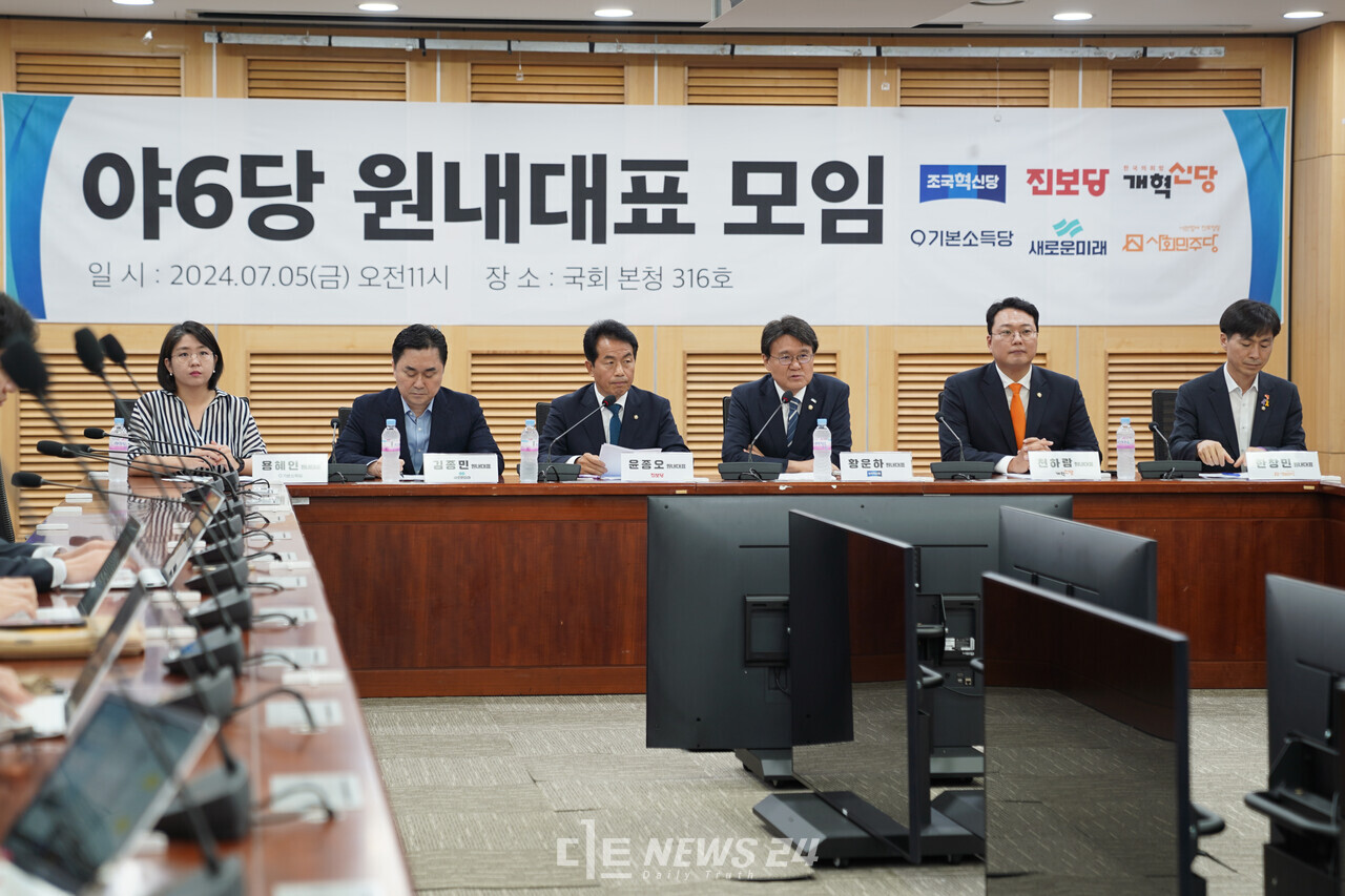 야6당 원내대표가 5일 국회의원회관 제2세미나실에서 2차 회동을 갖고 비교섭단체 권한 강화 방안을 논의했다. ⓒ황재돈 기자.