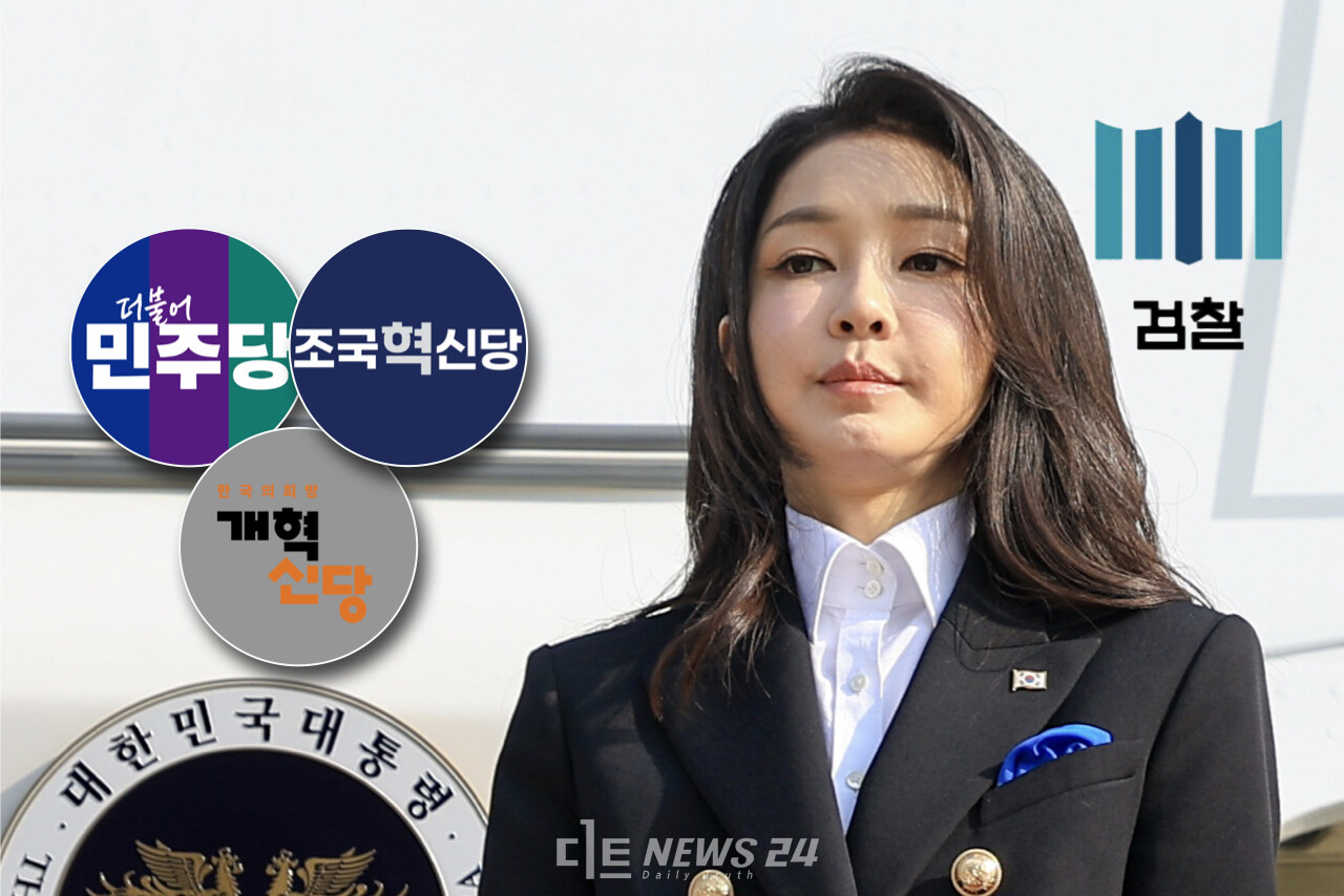 더불어민주당을 포함한 범야권이 김건희 여사 검찰 조사 방식을 두고 일제히 비판 목소리를 높였다. 대통령실 제공 재편집. 