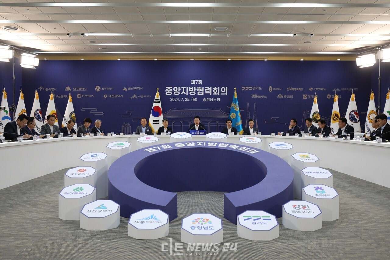 25일 충남도청 대회의실에서 제7회 중앙지방협력회의가 열리고 있는 모습. 충남도 제공.