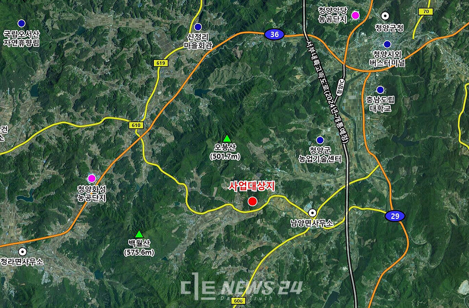 2026년 전국 최대 규모(108홀)로 개장할 예정인 충남도립 파크골프장 위치도. 사진 청양군