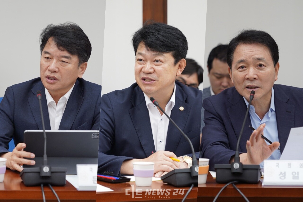 왼쪽부터 더불어민주당 문진석 천안갑 국회의원, 복기왕 아산갑 국회의원, 국민의힘 성일종 서산태안 국회의원. ⓒ황재돈 기자. 