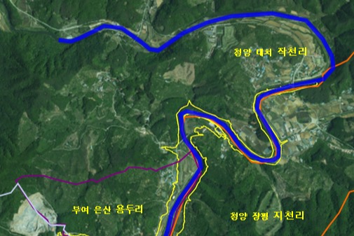 청양 지천댐 조성 및 편입 지역 위치도 일부분. 환경부는 30일 ‘전국 신규 댐 건설 후보지 14곳''을 선정 발표한 가운데 금강권역에서는 청양 지천댐이 선정됐다. 충남도 제공. 