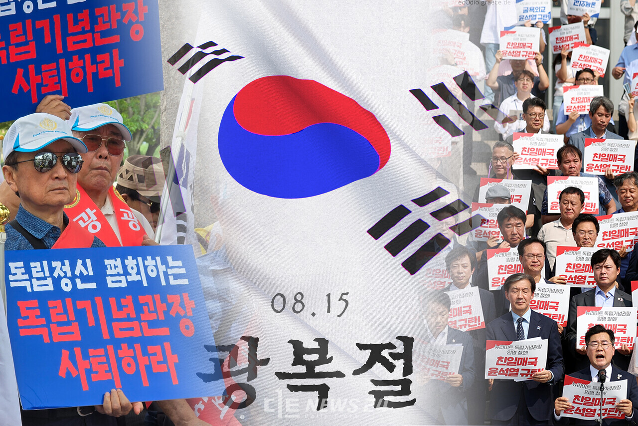 해방 기쁨을 누려야 할 광복절이 반쪽으로 쪼개졌다. 뉴라이트 독립기념관장 임명 반발에 따른 후폭풍이다. 광복회 등 광복단체와 더불어민주당을 포함한 야당은 이에 반발해 정부 주최 행사에 불참하고, 별도 행사를 열었다. 자료사진. 황재돈 기자.