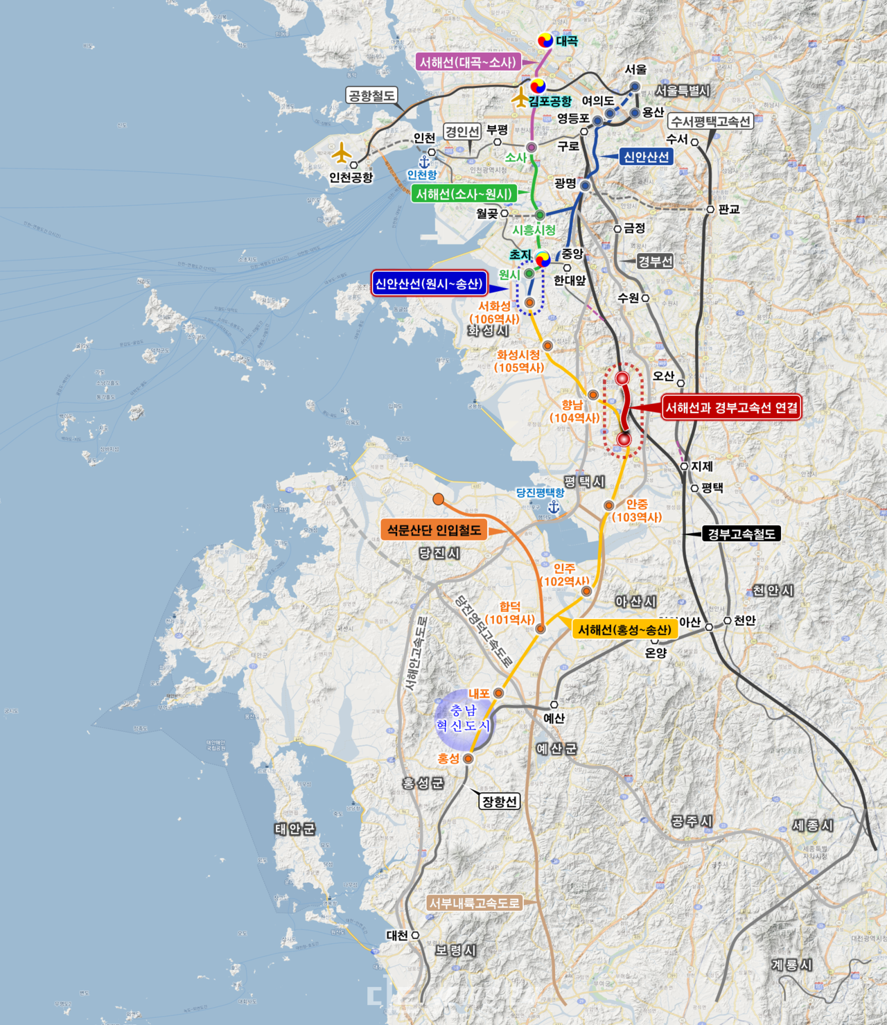 서해선 복선전철 노선도
