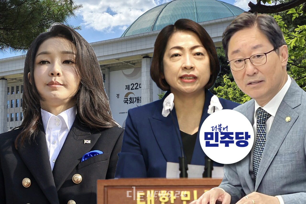 더불어민주당 박범계(대전서구갑)·황정아(대전유성을) 국회의원이 김건희 여사 ‘총선 공천개입 의혹’에 대여 공세를 폈다. 라디오 방송과 국회 소통관 기자회견을 통해 ‘김 여사 특검’ 필요성을 강조하며 여론을 환기시키는 모습이다. ⓒ황재돈 기자. 