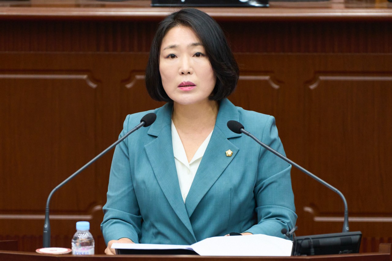 최지연 대전 서구의원이 11일 서구의회 제285회 임시회 제2차 본회의 5분 발언에서 지난 7월 수해를 입은 기성동 피해 복구 특별조례 제정에 여야 협조를 당부했다. 서구의회 제공. 