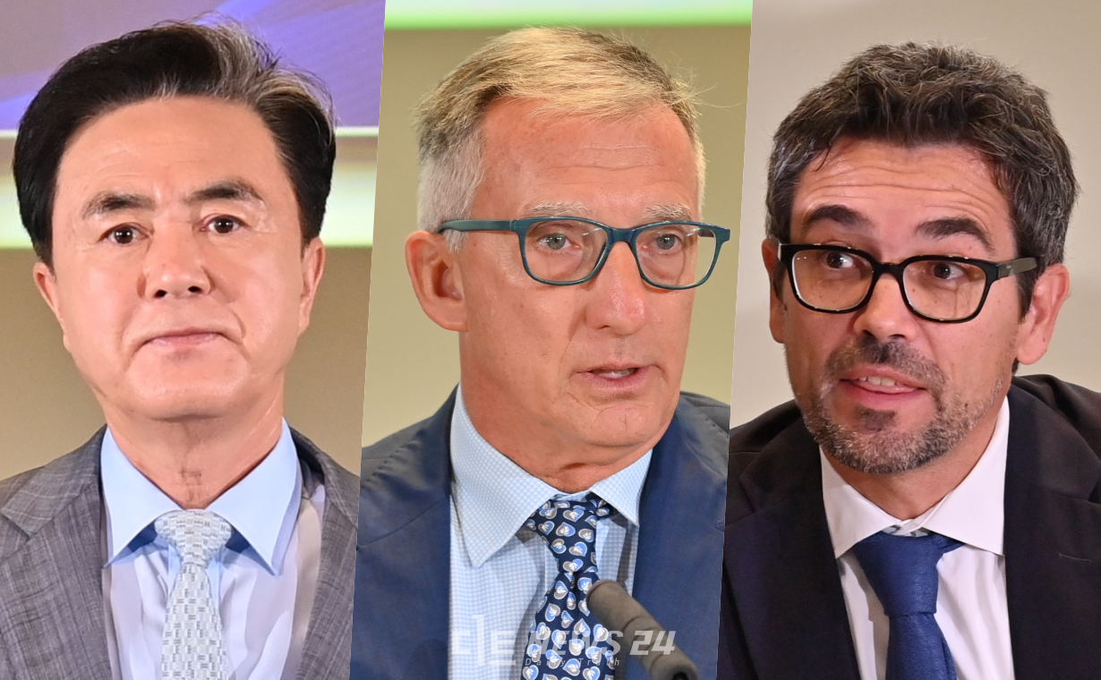 주세페리치 에니사 총괄이사(가운데) 충남과의 협업에 기대감을 드러내며 "환경과 경제, 사회적 지속 가능성을 고려한 솔루션의 필요성"을 강조했다. 발리스타CEO(맨 오른쪽)는 "낡은 인프라와 신공정을 통합해 신성장을 창출할 것"이라고 말했다. 김다소미 기자. 