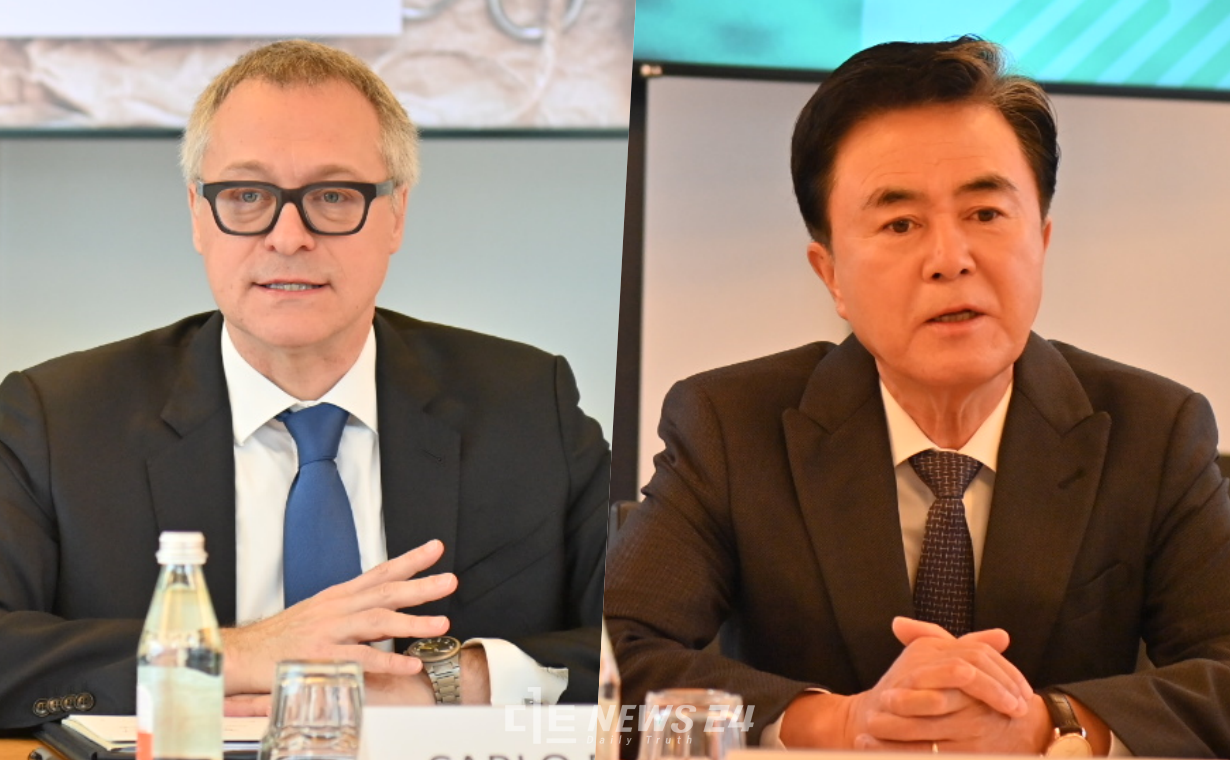 피에라밀라노의 카를로 보노미 회장과 김태흠 충남지사가 10일 오전 만나 '충남국제전시컨벤션센터'의 방향에 대한 조언을 나눴다. 김다소미 기자. 