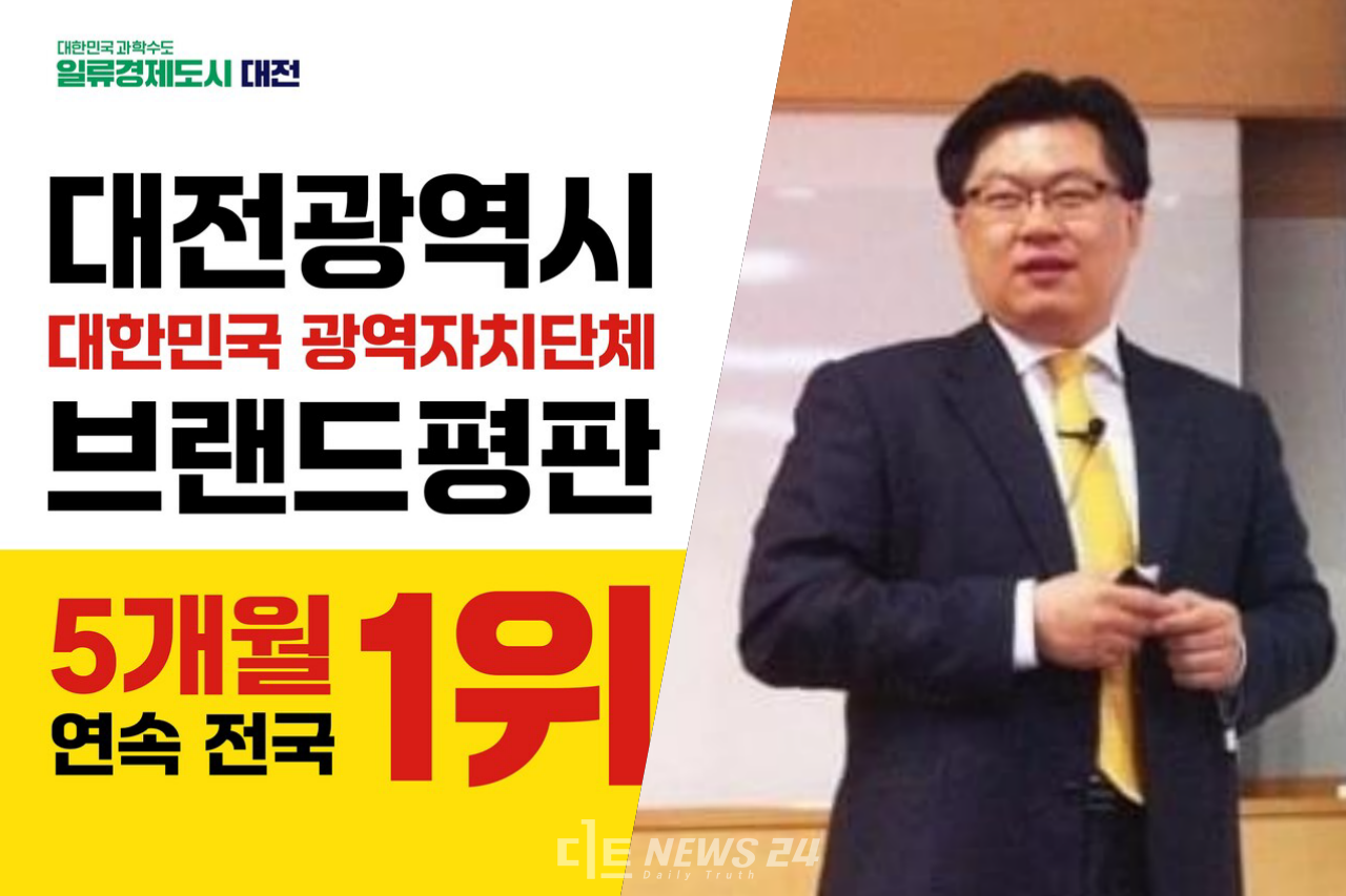 대전시가 한국기업평판연구소의 브랜드평판 순위 지표를 활용해 배포한 홍보 이미지(왼쪽)와 구창환 연구소장. 대전시 제공 및 구 소장 페이스북 갈무리.