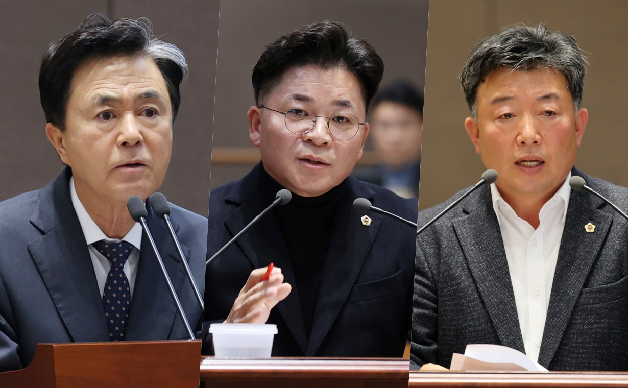 왼쪽부터 김태흠 지사, 김민수 의원, 오인환 의원. 충남도의회 제공. 