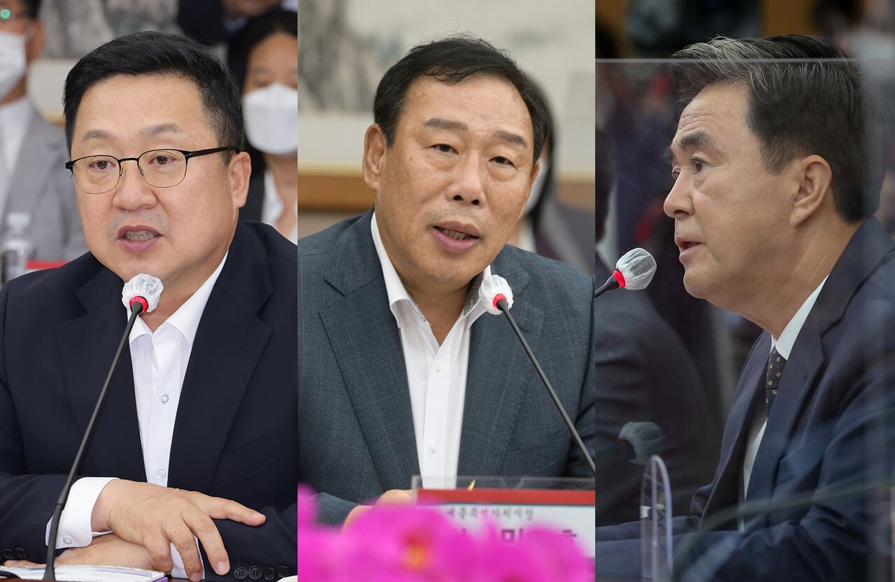 충청권 시도지사들이 윤석열 대통령 비상계엄 선포 사태에 사후 담화나 짧막한 입장, 묵묵부답 등의 반응으로 일관하고 있다. 사진 왼쪽부터 이장우 대전시장, 최민호 세종시장, 김태흠 충남지사. 자료사진.