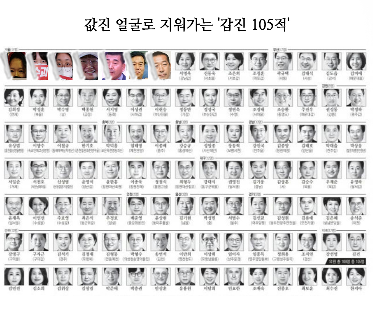 12월 9일자 경향신문 1면 지면 이미지에 릴레이 인터뷰 참여시민 얼굴 합성.  