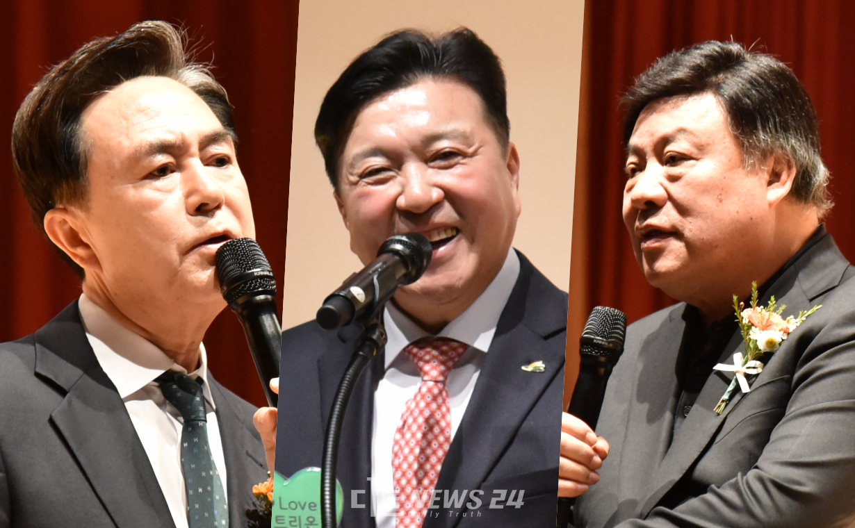 왼쪽부터 김태흠 지사, 최재구 군수, 서정진 셀트리온 회장. 셀트리온은 2028년까지 충남 예산군 삽교읍에 위치한 내포농생명융복합산업클러스터에 공장을 신설한다. 김다소미 기자. 