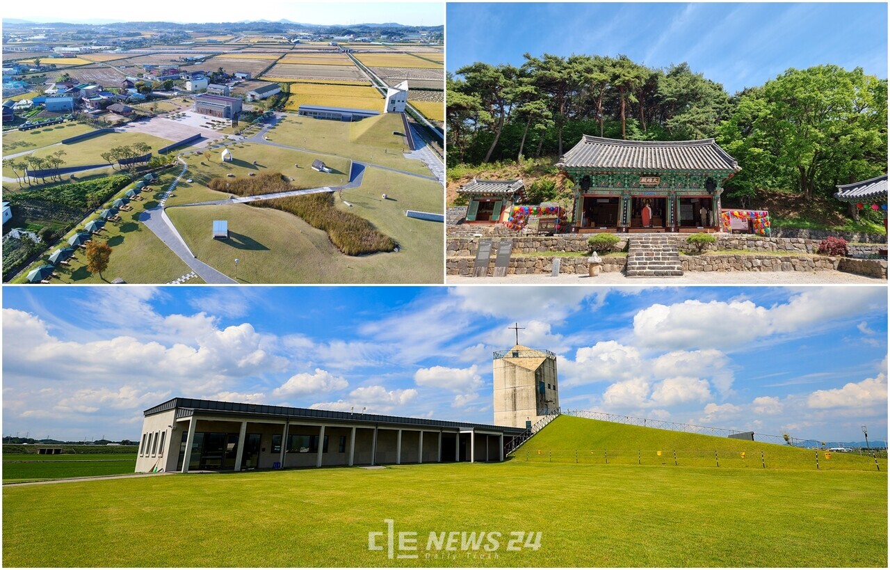 충남 당진시의 종교 문화유산인 신리성지와 영랑사가 새로운 관광자원으로 주목받고 있다. 신리성지와 영랑사(위 오른쪽). 당진시