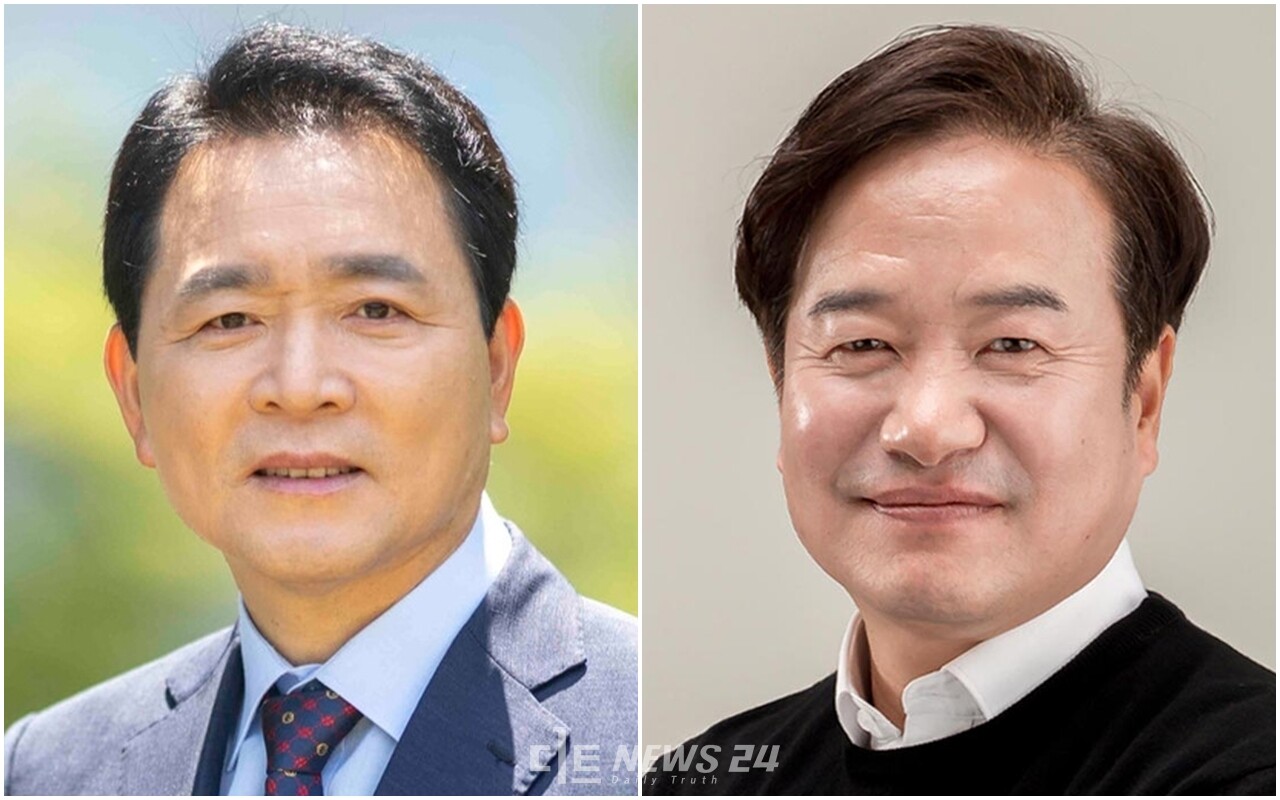 더불어민주당 서산태안지역위원회(위원장 조한기·오른쪽)는 7일 “내란수괴 윤석열을 옹호하고 탄핵을 끝까지 반대한 성일종 의원(왼쪽)은 무릎 꿇어 사죄하고 즉각 사퇴하라!”고 촉구했다. 