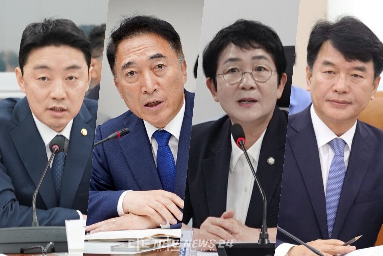 이재명 더불어민주당 대선 후보가 28일 국립현충원 참배로 후보로서 첫 공식 일정을 시작했다. 충청권 민주당 소속 국회의원은 이 후보의 행보에 보조를 맞추며 내란 극복과 함께 “새시대를 열겠다”는 의지를 다졌다. (왼쪽부터)강훈식, 박수현, 박정현, 문진석 의원. 자료사진.