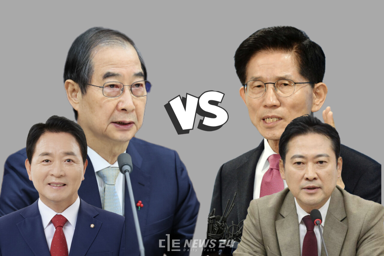 장동혁·성일종 국회의원이 김문수 국민의힘 대선 후보와 무소속 한덕수 예비후보 간 단일화를 촉구하고 나섰다. 이들은 오는 11일 전까지 단일화가 반드시 이뤄져야 한다는 입장을 피력하면서도 각자의 정치적 입장에 따라 지지 후보에 대한 온도차를 드러냈다. ⓒ황재돈 기자. 