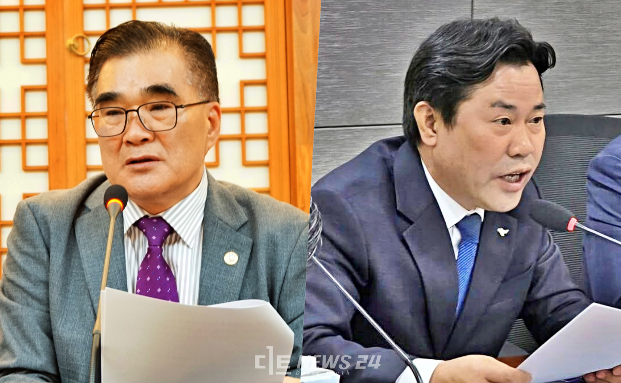 왼쪽부터 김기웅 서천군수, 박정현 부여군수. 김다소미 기자. 