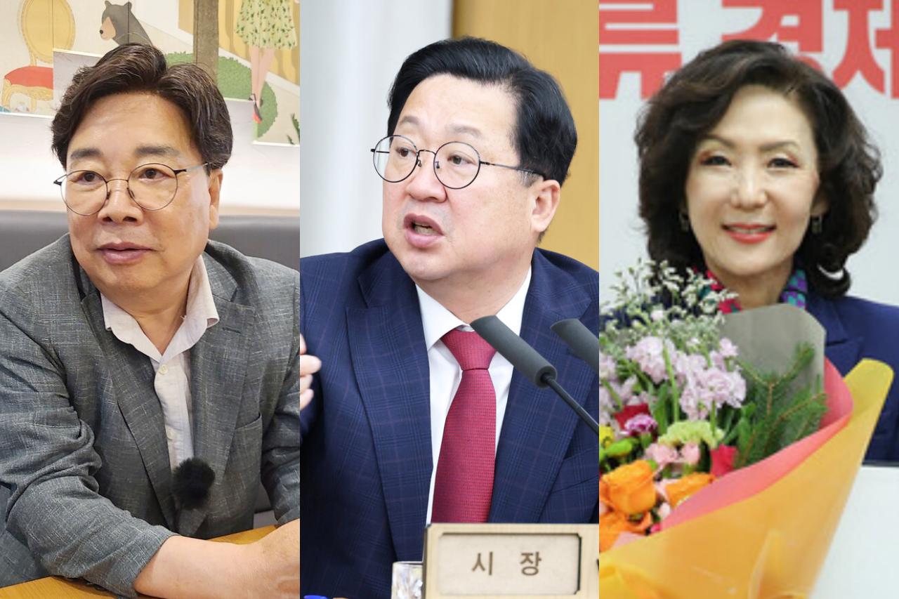 민선 8기 이장우 대전시장과 돈독한 관계를 쌓아온 인사들이 더불어민주당 이재명 후보 선대위에 합류했다. 사진 왼쪽부터 권선택 전 대전시장, 이장우 시장, 이진숙 전 충남대 총장. 자료사진.