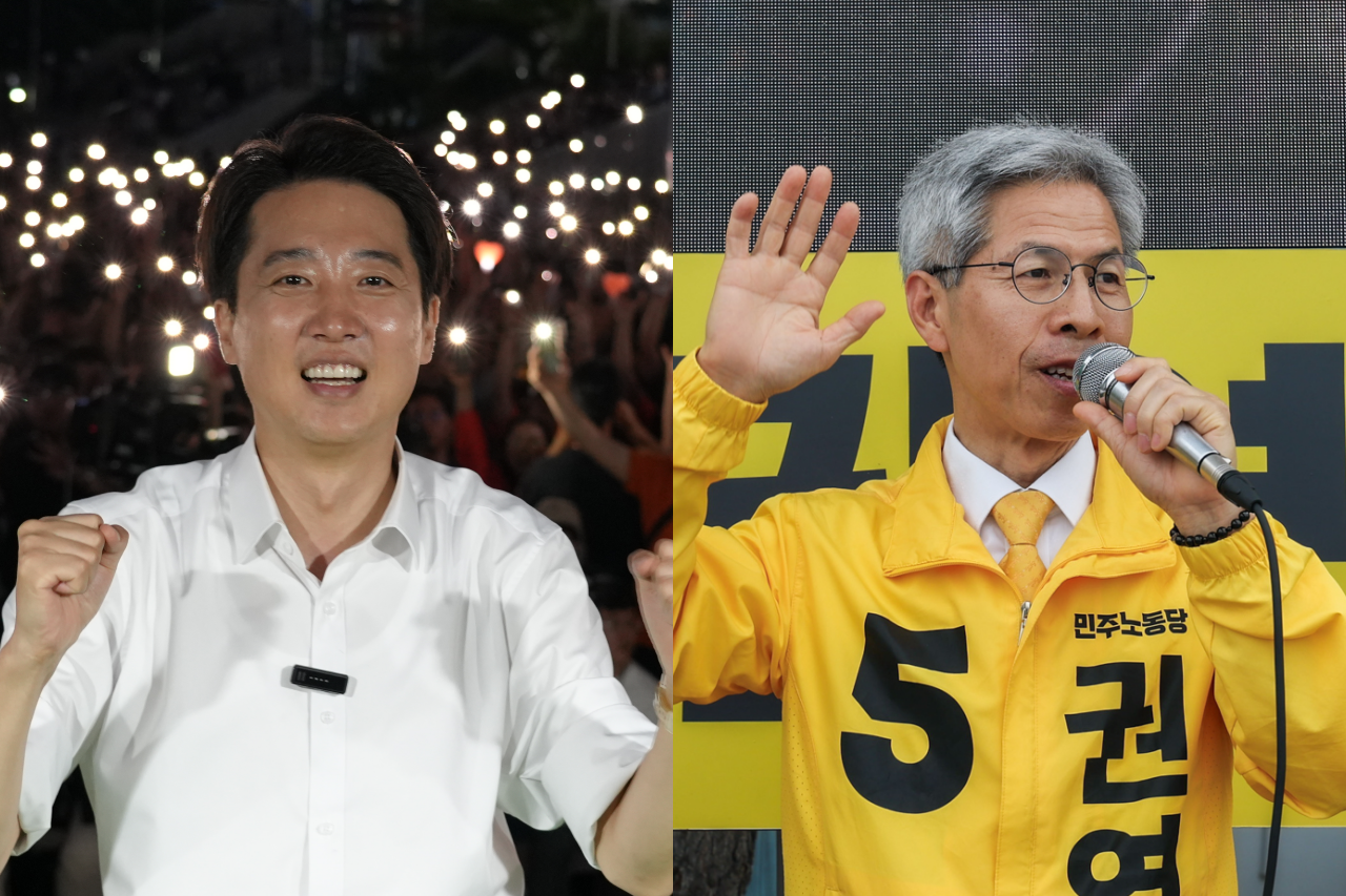 이준석 개혁신당 대선 후보(왼쪽)와 권영국 민주노동당 대선 후보가 출구조사 이후 입장을 밝혔다. 각 후보 선거캠프 제공.