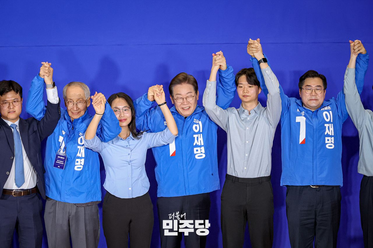 이재명 더불어민주당 대선 후보 선대위 출정식 모습. 민주당 제공.