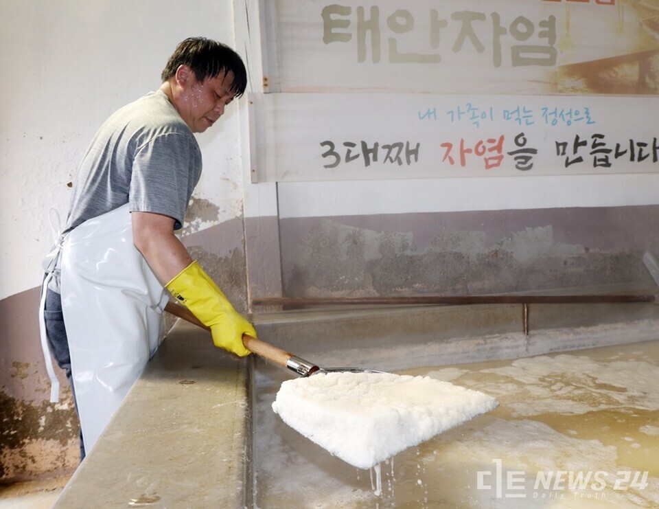 지난 9일 충남 태안군 근흥면의 농업법인에서 자염을 생산하는 모습. /태안군
