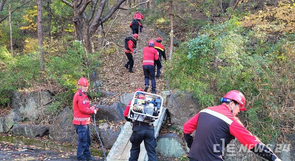 산불 자체진화 훈련 모습. /보령시