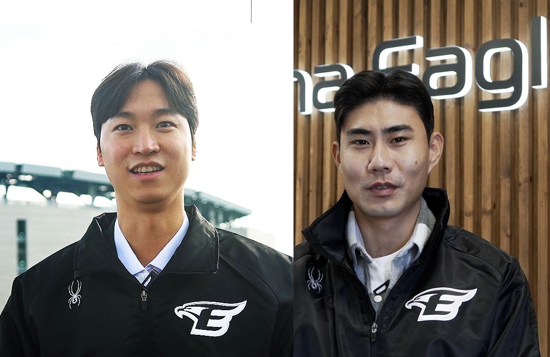 2025년 시즌을 위해 한화이글스가 영입한 엄상백, 심우준 선수(왼쪽부터). 출처 : 한화이글스 페이스북 페이지.