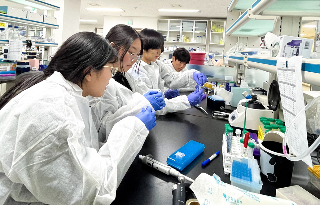 ‘2025년 순천향 Medi-Bio 캠프’에 참여한 학생들이 유전자 재조합 실험을 체험하고 있는 모습. 순천향대 제공